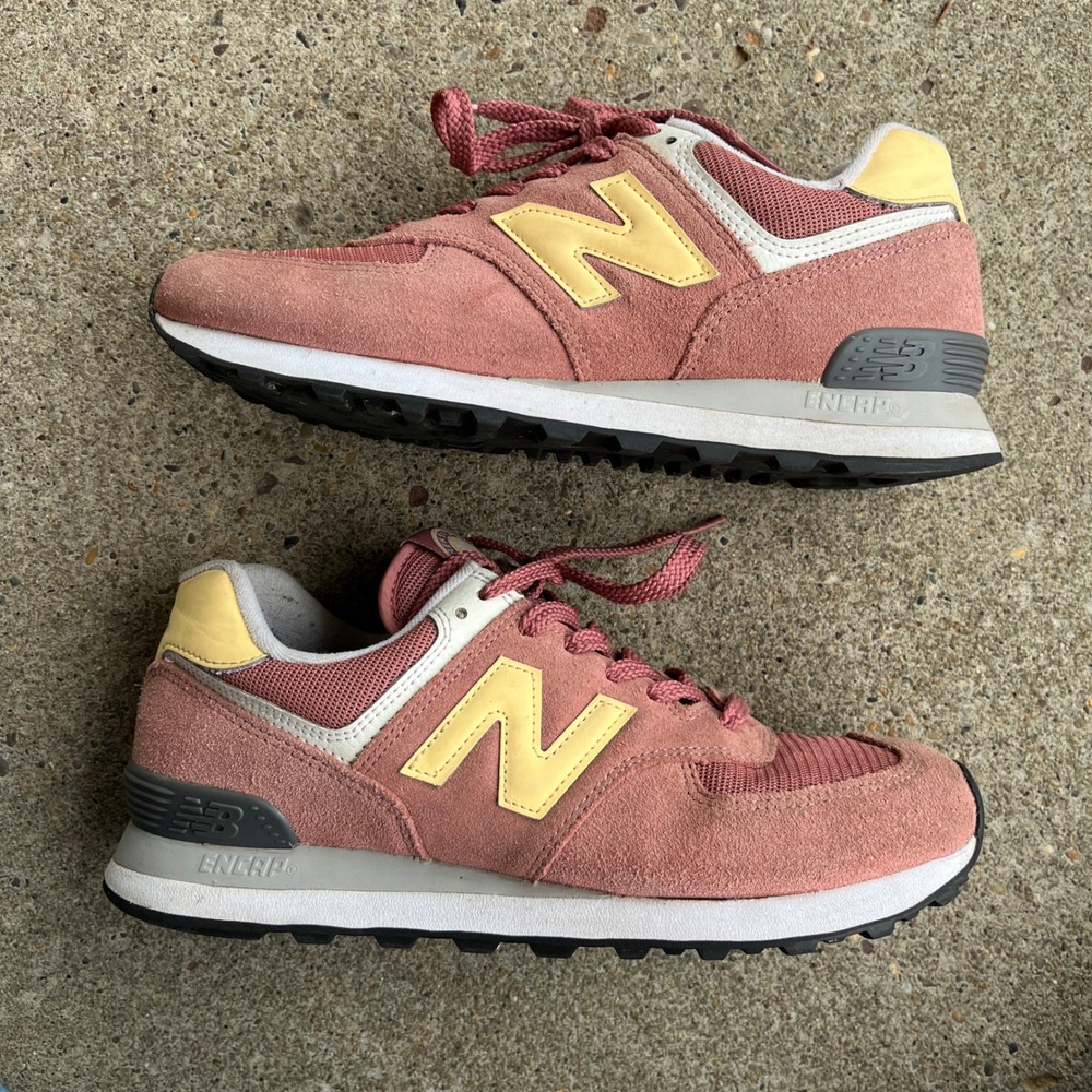 New Balance 574 Rose Yellow Suede Mesh Sneakers WL574HD2 Womens 10 Low Top Shoes - Picture 2 of 9